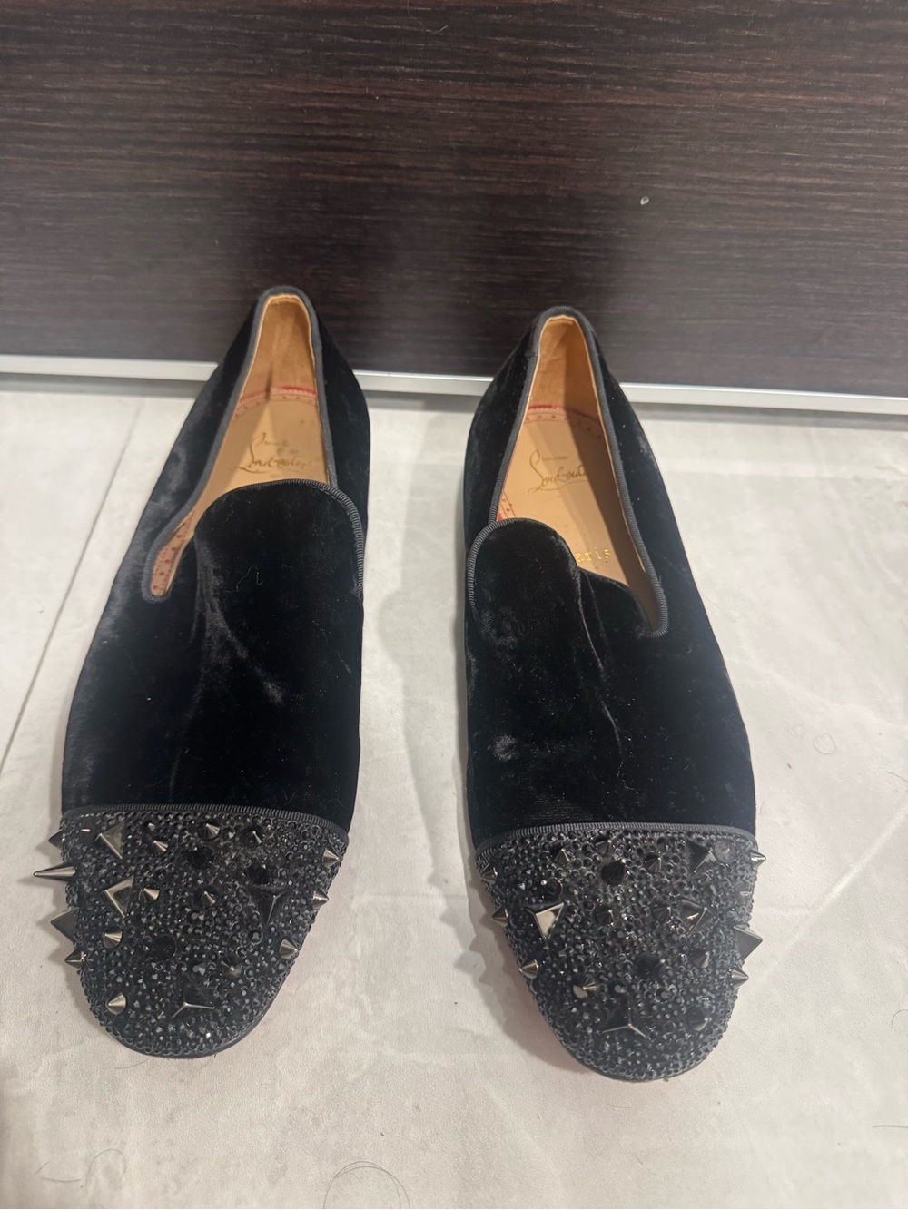 Christian Louboutin Black Velvet Pik Pik Strass loafers